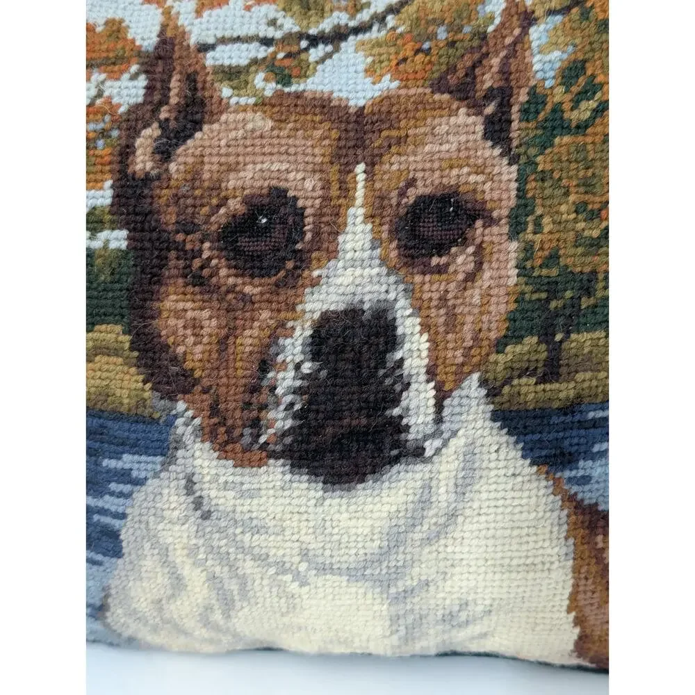 Vintage Pit Bull Terrier Needlepoint Dog Pillow Boxer Brindle Hand Stitched Smal